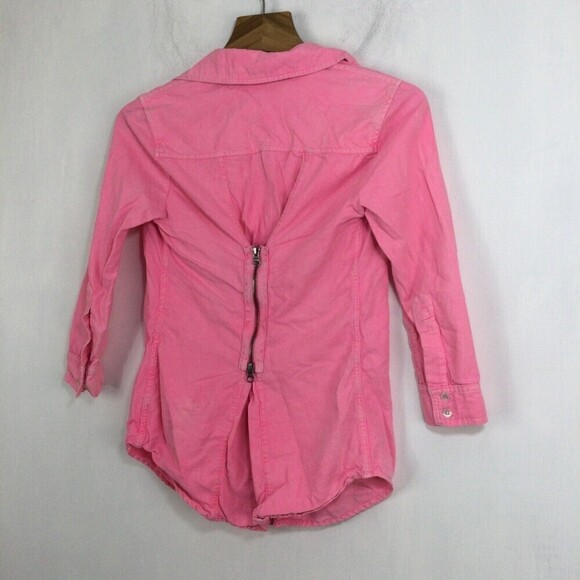 Elizabeth and James Cotton Button Up Zip Back Cohen Shirt Top Bright Pink Small - Picture 7 of 10